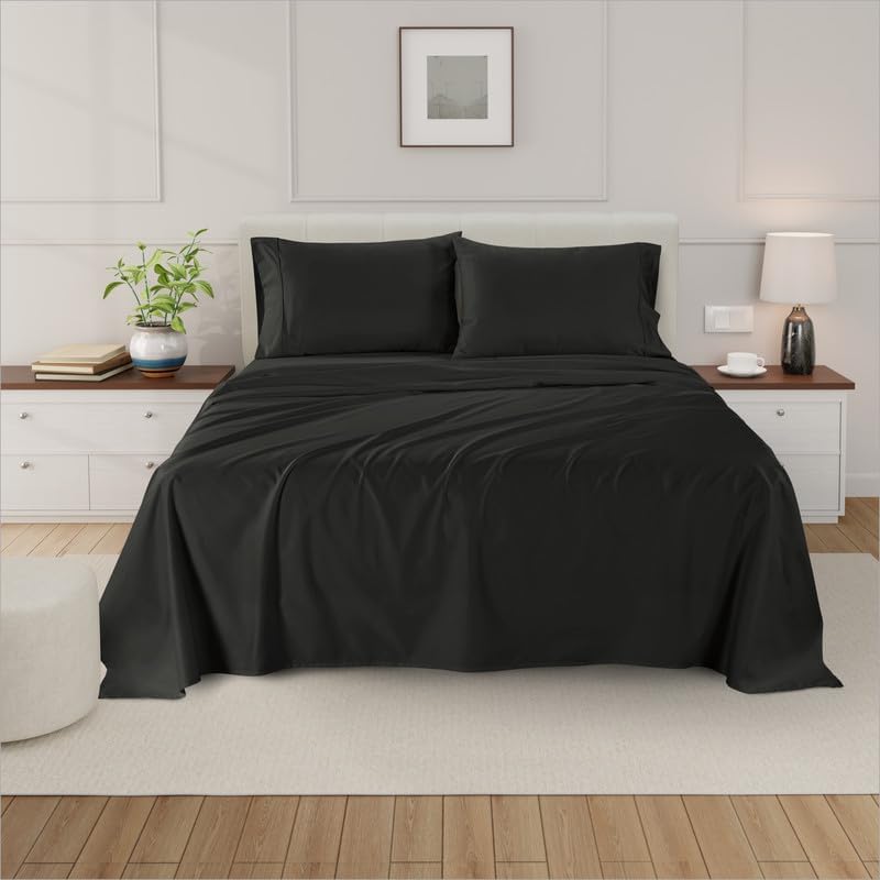 Minor Monkey 100% Egyptian Cotton Sheets King Size 1000 Thread Count 4 PC Sheet Set Black for King Bed Soft Cooling Extra Long Staple Luxury Hotel Sheets Sateen Weave Fits Upto 16” Deep Pocket - Image 3